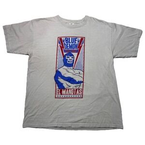 VTG Blue Demon El Manotas T Shirt Mens L Yazbek Mexico Graphic Wrestling Tee